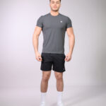 Men's Grey Athletic T-Shirt and Black Shorts