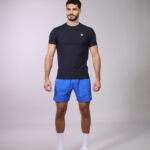 Men's Black Athletic T-Shirt and Blue Shorts Set