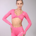 Seamless Twisted Top with long sleeves - Pink - Body fit - W9
