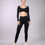 Black Long Sleeve Athletic Crop Top and Leggings Set (W19 + W21)
