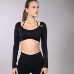 Seamless Crop Top with long sleeve - Black - Body fit - W19