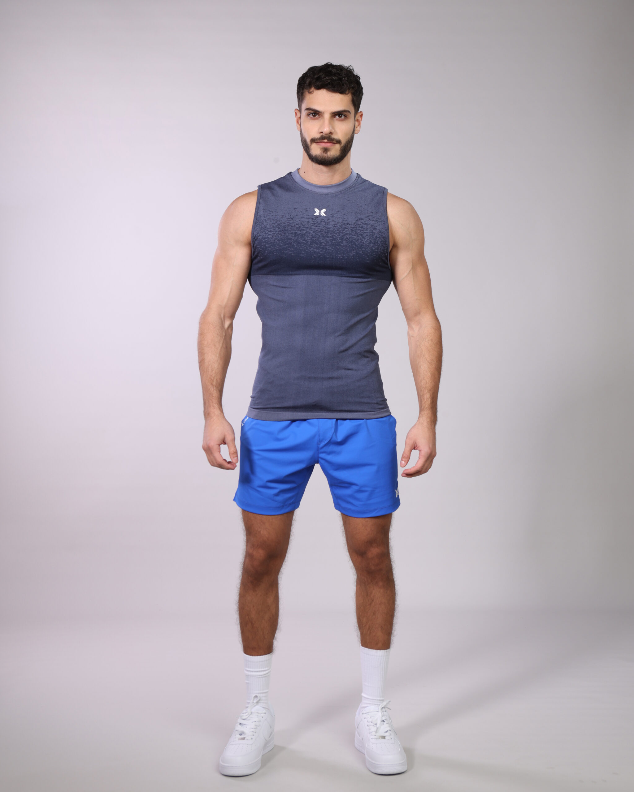 ROG_8349 Men's Sleeveless Gray Athletic Shirt and Short set - Image 1