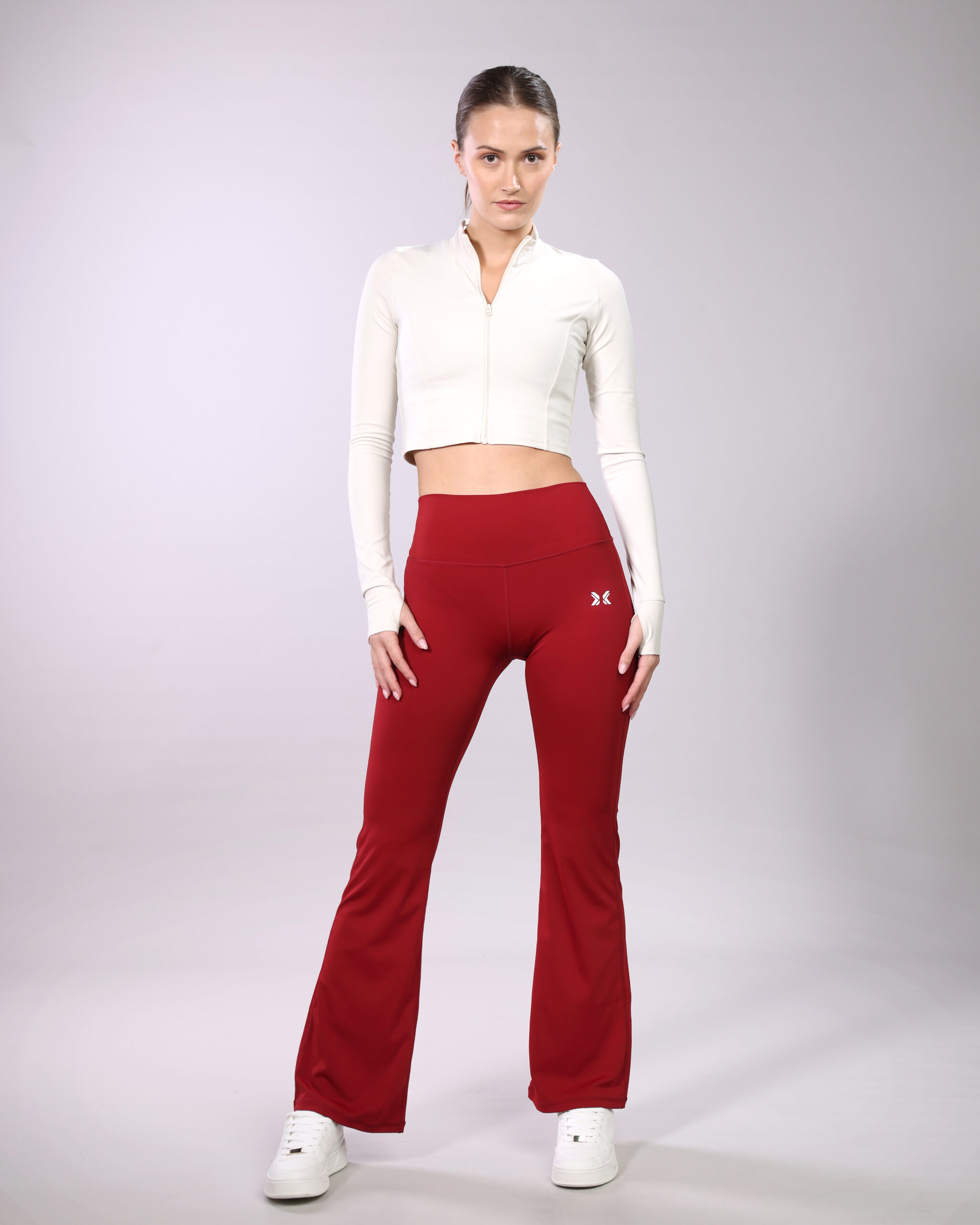 ROG_8654 White Jacket and Red Flared High Waist Yoga Pants Set (W26 + W27) - Image 1