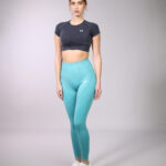 Women's Seamless Teal High Waisted Leggings and Black Crop Top set (W17 + W18)