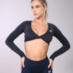 Seamless Twisted Top with long sleeves - Dark blue - Body fit - W10