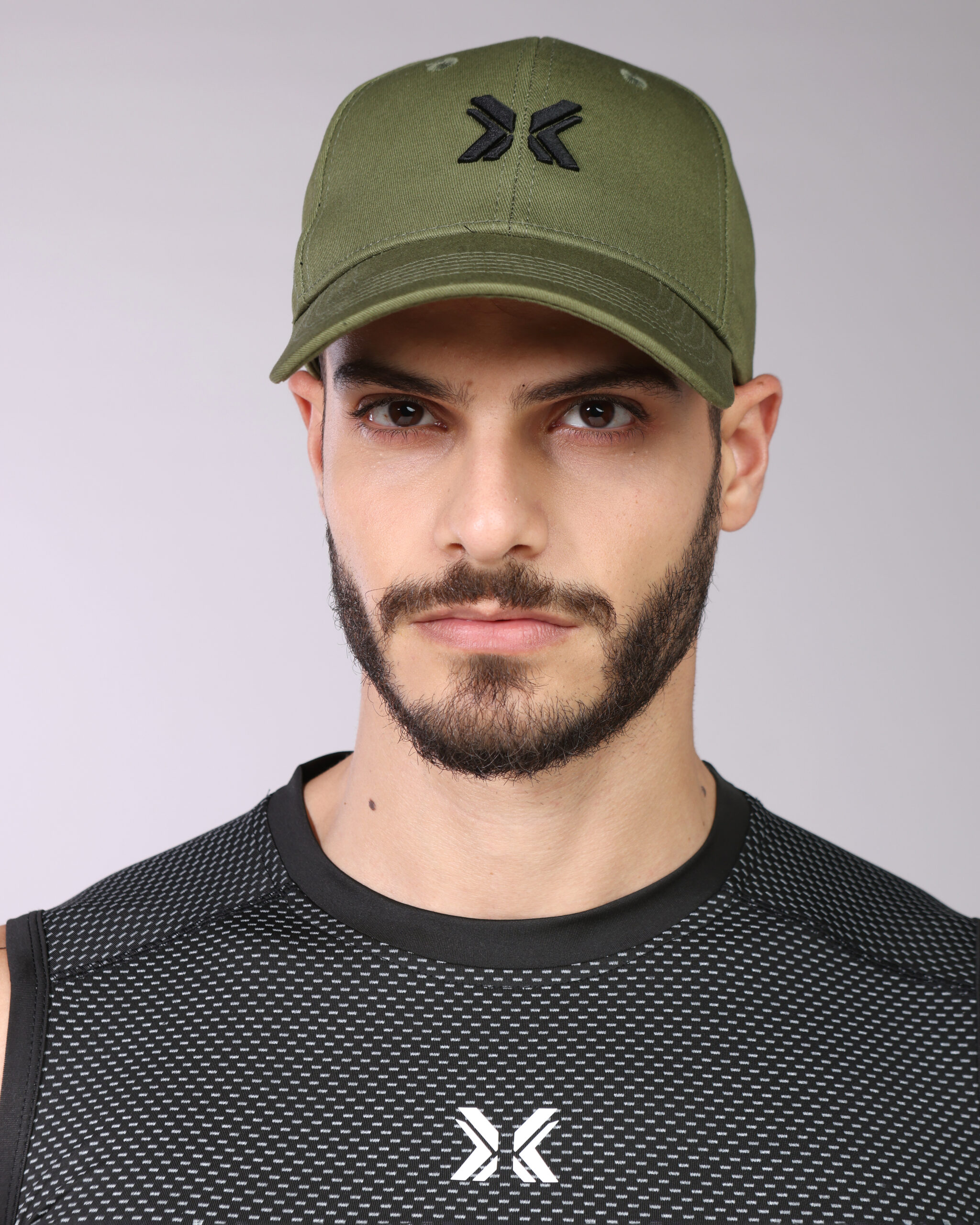 ROG_8913 Green hat - Black logo - 3D embroidery - Adjustable size - Olive green and black - Image 1